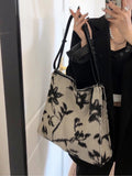 HULIANFU 2025 New niche jacquard canvas bag women's new Chinese style literary smudge coconut shoulder bag ethnic style tote bag
