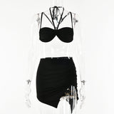 2025 sexy babes chest wrap two-piece set  summer new strap neck small suspender split skirt suit women