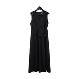 2025 THE MIND linen design V-neck vest skirt 2025 summer Korean version simple waist sleeveless dress 005AX