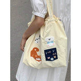HULIANFU 2025 new embroidered canvas shoulder bag large capacity cartoon bundle tote bag student versatile commuter tote bag