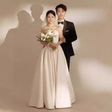 2025 light wedding dress bride simple tube top going out yarn Mori super fairy satin dress welcome yarn small man