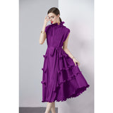 High-end dress dress sweet fungus edge slim long heavy industry pleated chiffon dress women  spring and summer