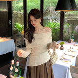 2025 spring new temperament one-word collar versatile bottoming shirt long-sleeved knitted sweater women's top 25020