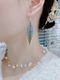 Color flash diamond fringed earrings women's  new trendy temperament light luxury high-end bohemian long earrings