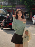 2025 spring new ins temperament off-the-shoulder wool bottoming shirt long-sleeved knitted sweater women's top 25149