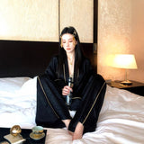 New Chinese silk fashion casual pajamas set, elegant bronzing loungewear, high-end light luxury three-piece set for women