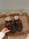 2025  thick-soled fluffy shoes, velvet warm cotton shoes, bag head half-towed, flat-soled Birkenstocks, women's winter shoes