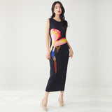 2025 temperament hip-wrapped dress high-quality summer new black printed slim long skirt straight skirt Popular style
