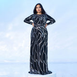 2025 Popular trade Popular,  and the United States fat mm large size women's clothing long-sleeved round neck banquet sexy sequined evening dress dress