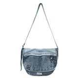 HULIANFU 2025 New washed denim messenger bag shoulder bag fashionable large capacity shoulder crescent bag design sense casual messenger bag