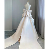 2025 V-neck satin light wedding dress bridal halter bow door dress trailing  princess celebrity welcome dress