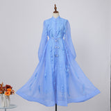 2055 new  holiday style sweet dress three-dimensional petal semi-turtleneck lantern sleeve large skirt dress