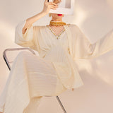 Autumn high-end temperament design sense handmade beaded top vertical straight wide-leg trousers suit female M8029