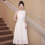 2025 Evening dress skirt women's light luxury niche high-end white neck type 18-year-old girl graduation high school adult ceremony girl