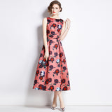 Hot trade export printed vest dress women's summer dress new waist and thin temperament elegant big swing dress dress