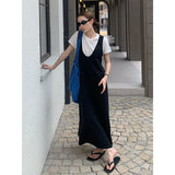 2025 THE MIND short-sleeved white T + vest skirt stacked two-piece set 2025 new Korean version loose dress T5027X