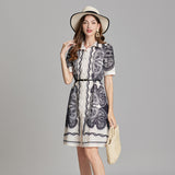 Real shot, summer new product classic black and white cashew flower shirt dress, free belt, short sleeves, slim fit and versatile.