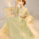 New Chinese spring and summer new high-end embroidered lace V-neck design top waist long skirt two-piece set female N3047