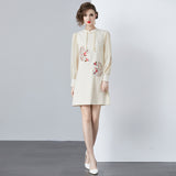New Chinese style embroidered dress women's popular spring clothes new buckle chiffon splicing improved cheongsam skirt