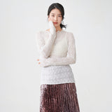 2025 2025 Spring New Women's T-Shirt Long Sleeve Slim Skinny Solid Color Temperament Versatile Pullover Bottom Folded Top