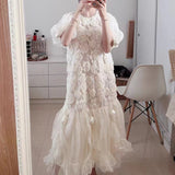 2025 spring and summer court style three-dimensional flower silk dress loose mulberry silk fairy dress