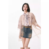Plant dyed yarn short-sleeved shirt top women's spring and summer juvenile wear women's shirt B0345