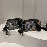 HULIANFU 2025 style New trend camera bag fashionable snakeskin pattern PU splicing contrasting color zipper small square bag single shoulder oblique span bag