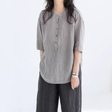 summer new soft gray loose five-quarter sleeve summer light loose shirt top women