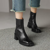 2025  retro thick heel short boots women's popular autumn and winter new square head high heel boots slim Martin boots single boots