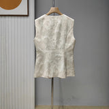 2025 spring and summer new cotton and linen blended flower-cut suit, summer thin sleeveless suit vest + skirt