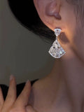 Temperament high sense zircon fan earrings versatile Popular super flash stud earrings niche design light luxury silver needle earrings women