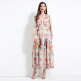 Positioning printed dress women's 2025 spring vacation style waist and thin temperament single-breasted big pendulum 2025 long dress
