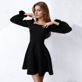 2025 Sky blue square neck lantern sleeve high waist A pendulum dress popularwildberries spring hot new short skirt