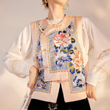new Chinese style printed embroidered vest women's light luxury round neck high-end temperament vest M7087