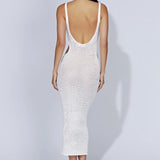 HULIANFU  ins wind sexy vacation long dress sleeveless suspender waist hollow side split halter knitted dress women