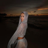 2025popular autumn new beach women's solid color sexy mesh beach bikini swimsuit blouse sunscreen set