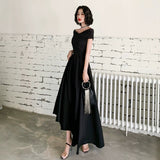 2025 Black shoulder evening dress light luxury high sense banquet satin host art test dress temperament celebrity dress
