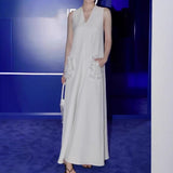 2025 spring and summer simple flower bead sleeveless dress skirt designer vacation v-neck loose vest dress