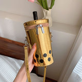 HULIANFU 2025 High-value milk tea cup bag women's summer new metal patent leather polka dot bucket bag ins wind cute messenger bag