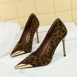 2025 3739-32  style banquet women's shoes high heels thin heel suede light mouth metal pointed head iron head thin single shoes