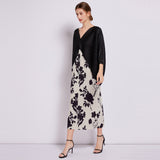 popular spring and summer  printing fashion pleated dress temperament elegant loose meat covering dress large size women