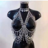 2025 180310  vest sexy acrylic sequined crystal pendant splicing metal chain fashionable hollow body chain