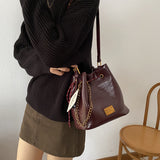 HULIANFU 2025 retro fashion bucket bag women's popular new high-end underarm bag trendy niche shoulder messenger bag