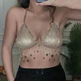2025 120098  new vest sexy rhinestone inlaid sequins pentagram neck fringed body chain small vest
