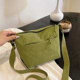 HULIANFU 2025 wholesale solid color retro nylon cloth bag new simple women's shoulder bag outdoor sports and leisure messenger