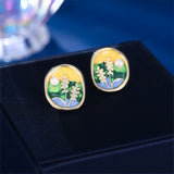 2025 popular spring and summer design impression oil painting s925 silver needle stud earrings court style temperament freshwater pearl wheat ear earrings