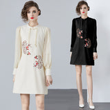 New Chinese style embroidered dress women's popular spring clothes new buckle chiffon splicing improved cheongsam skirt