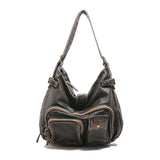 HULIANFU 2025 special for women's fashion washed leather whitened old locomotive bags multi-pocket  retro trend shoulder bags
