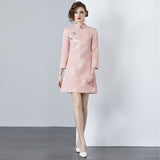 New Chinese style disc-buckled long-sleeved dress 2025 spring and autumn new temperament jacquard improved cheongsam skirt