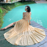 2025 Super fairy seaside vacation dress halter dress premium atmosphere photo Muse wear sexy fairy dress